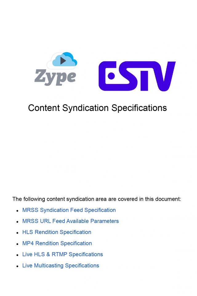 ESTV: Zype - Content Syndication Specifications - airyvo e-brochure